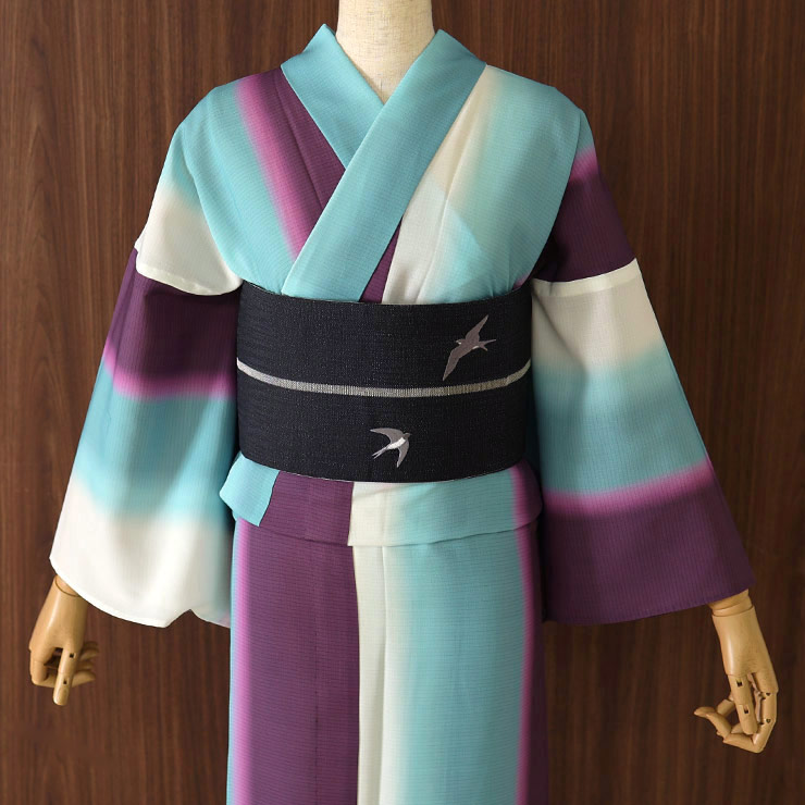 洗える 浴衣 ] 仕立て上がり ぼかし絽（ムラサキ 104-337-007-65