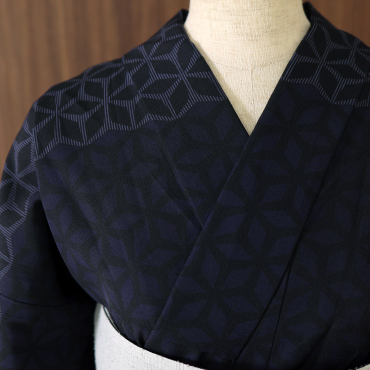 洗える 浴衣 ] すかし麻の葉（コン 103-337-120-78）ゆかた セオα CEOα