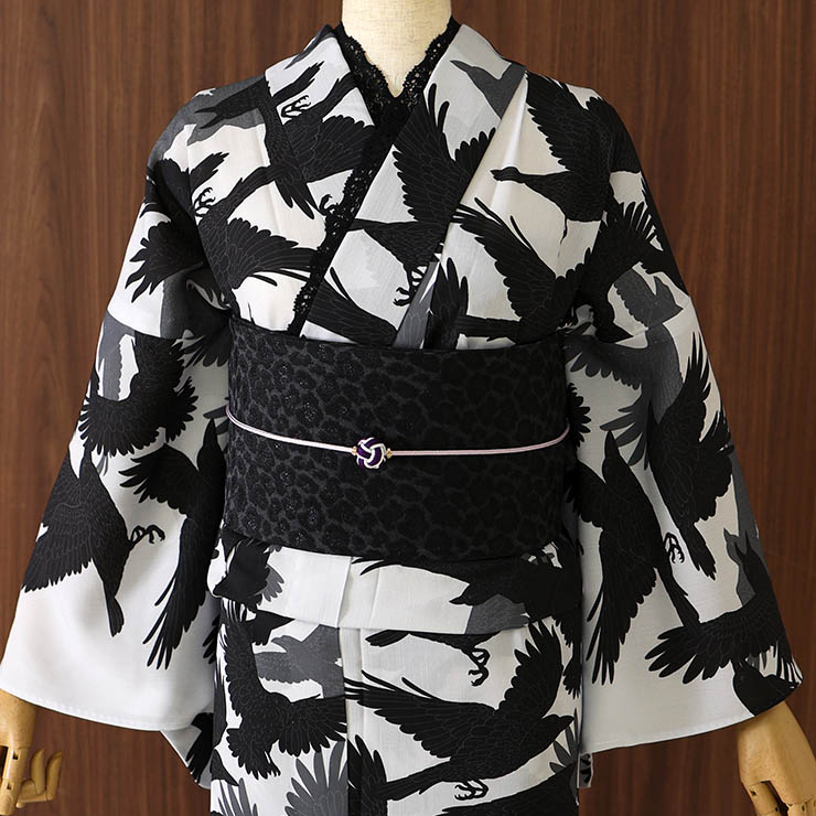 洗える 浴衣 ] 夏宵カラス（ライトグレー 105-337-007-80）ゆかた セオ