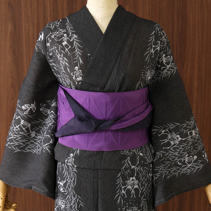 洗える 浴衣 ] 柳に骸骨（濃グレー 105-337-009-86）ゆかた セオ