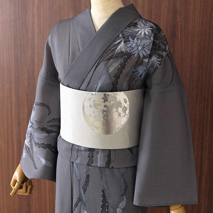 撫松庵グレー系 和装バッグ 洗える 浴衣 ] カクタス（濃グレー 105-337-022-86）ゆかた バチ衿