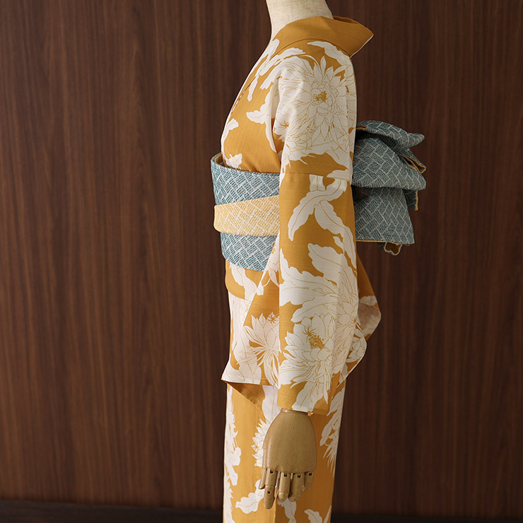 ふりふ　セオα 浴衣　単衣　かわいい鳥柄　木の実 洗える 浴衣 ] ゆらぎ月下美人（オレンジ 106-337-001-43） ゆかた