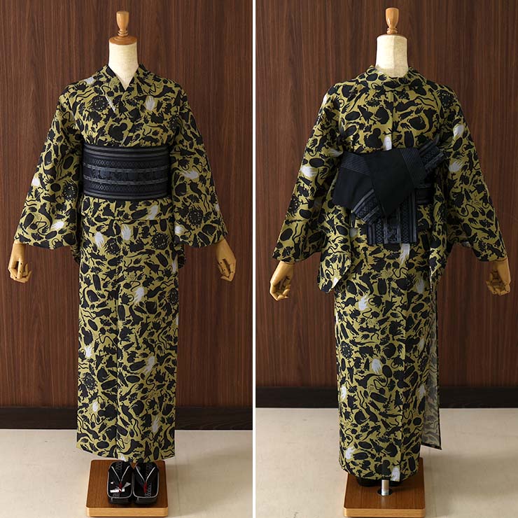 洗える 浴衣 ] 妖怪シルエット（カラシ 105-337-117-15） ゆかた バチ