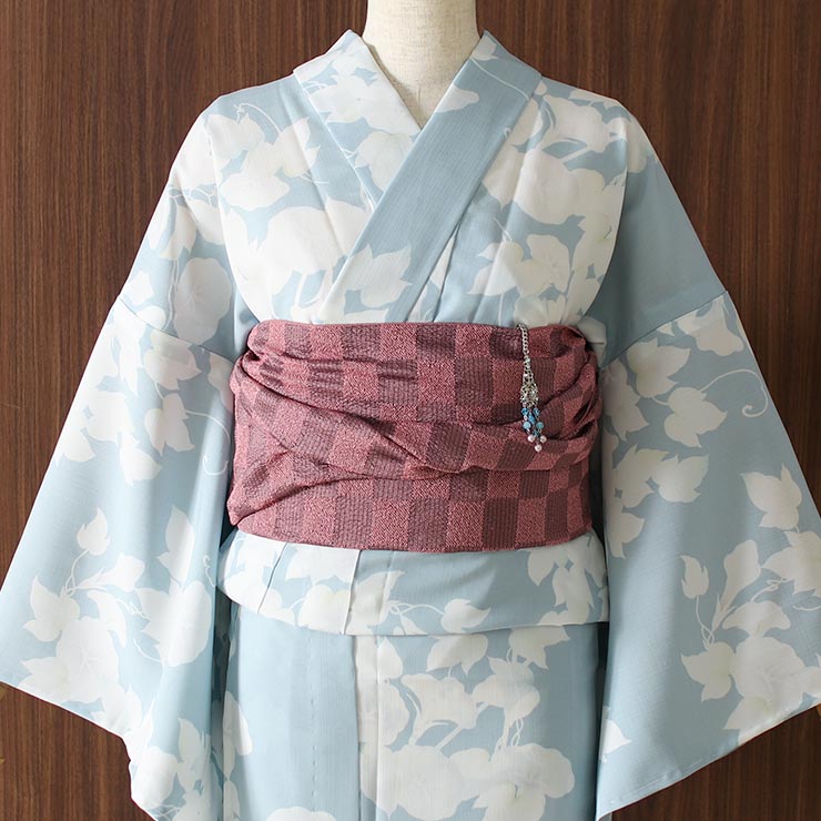 洗える 浴衣 おぼろ朝顔（水色 102-337-004-80）仕立て上がり プレタ