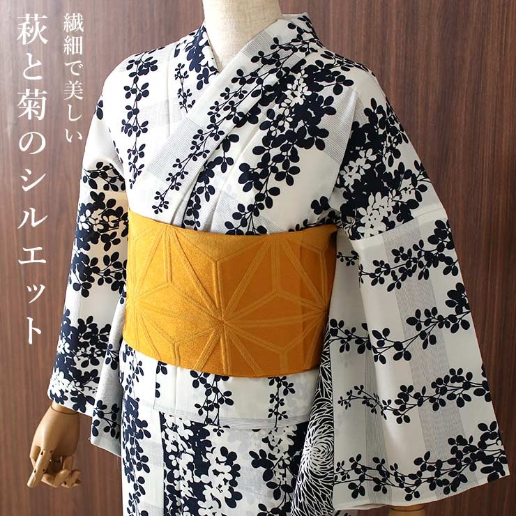 美おり】未使用品 新品 レディース浴衣 撫松庵 セオアルファ 白地 萩と楓-