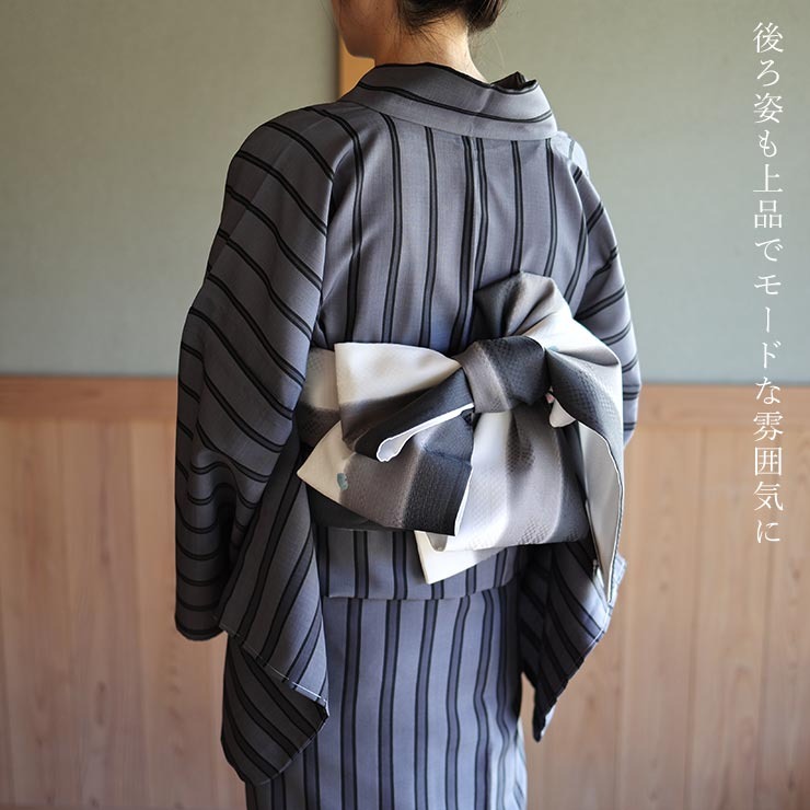 撫松庵 洗える 浴衣 三角縞（濃グレー 100-337-061-86）仕立て
