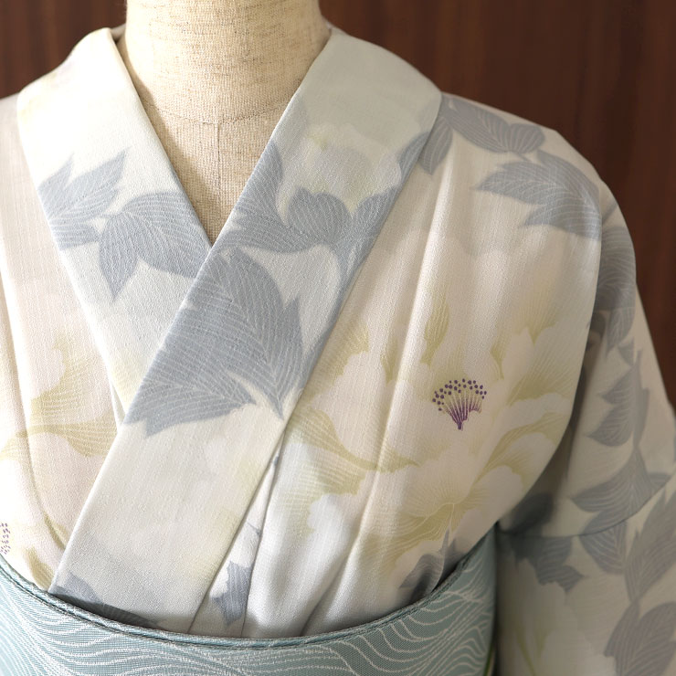 洗える 浴衣 ] しろたえ牡丹（ベージュ 100-337-022-05）ゆかた