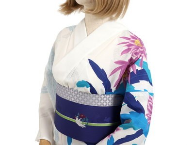 撫松庵 帯 夏 浴衣 着物 半幅帯 細帯 半巾帯 孔雀の羽根（黒 103