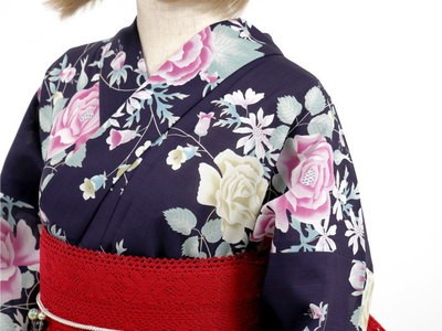 撫松庵 [ 洗える 浴衣 ] バラと芙蓉（濃コン/108-337-029-79