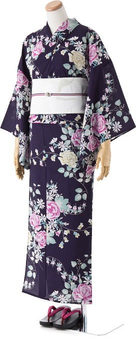未使用 撫松庵 浴衣 （美女柳にバラ/紺）セオアルファ 浴衣帯セット Amazon | [dear-japan] 撫松庵 浴衣 セオアルファ 絵羽 金魚 紺