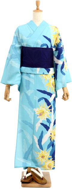 撫松庵 [ 洗える 浴衣 ] 孔雀 サボテン（ミズイロ/108-337-009