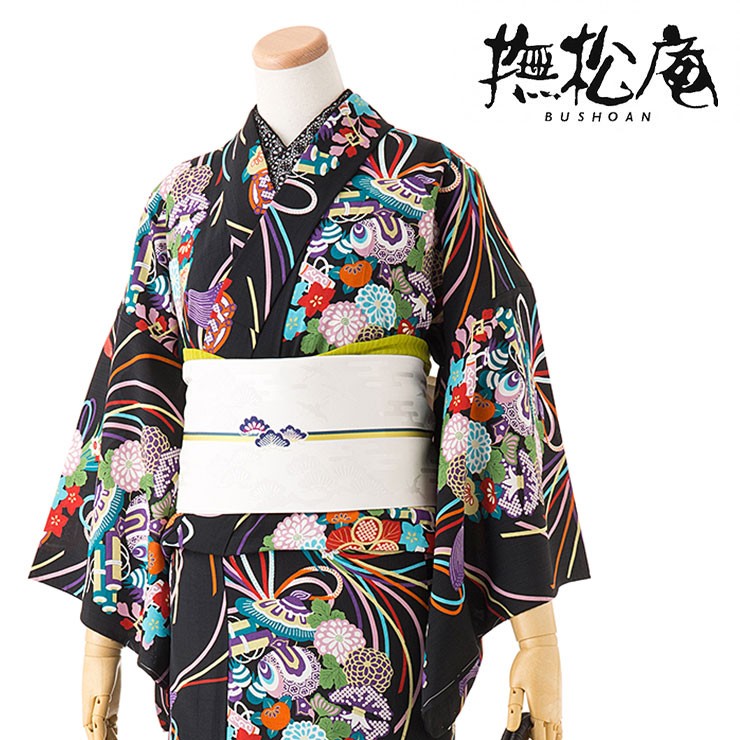 撫松庵 浴衣 仕立て上がり洗える浴衣 -大薬玉（クロ 109-337-005