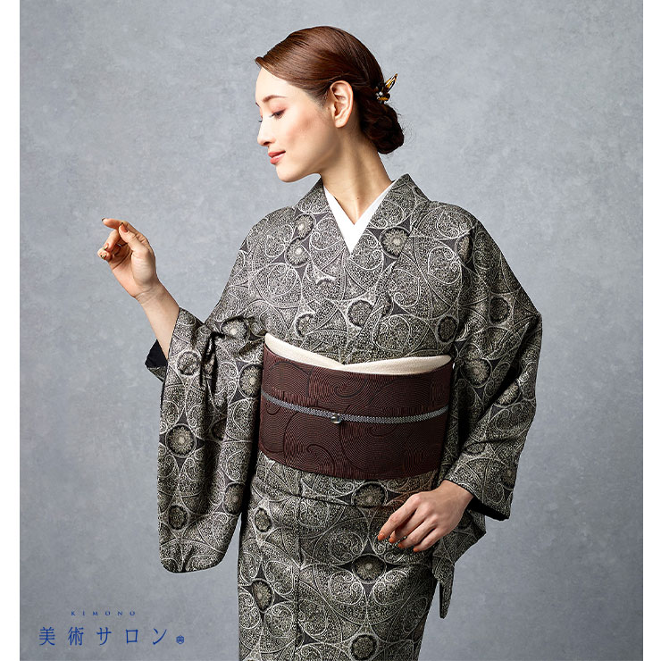 正絹　着物　袷　レトロ 洗える 着物 日本製 お仕立て上がり 袷 プレタ 千筋（サンドベージュ