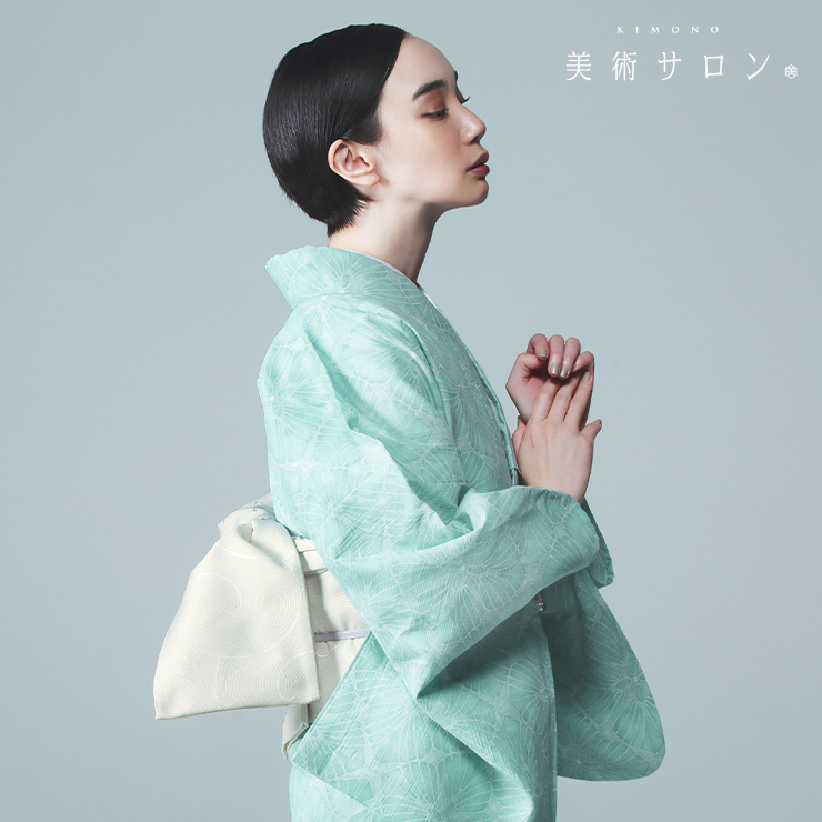 美術サロン 半幅帯 細帯 渦美 オフホワイト 日本製 白色 リバーシブル