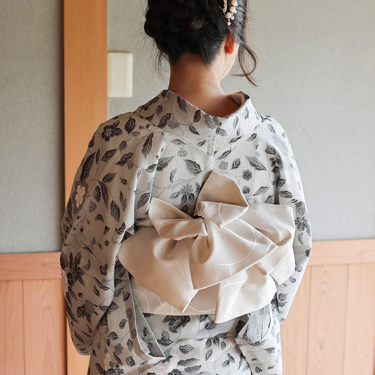 美術サロン 半幅帯 細帯 渦美 オフホワイト 日本製 白色 リバーシブル