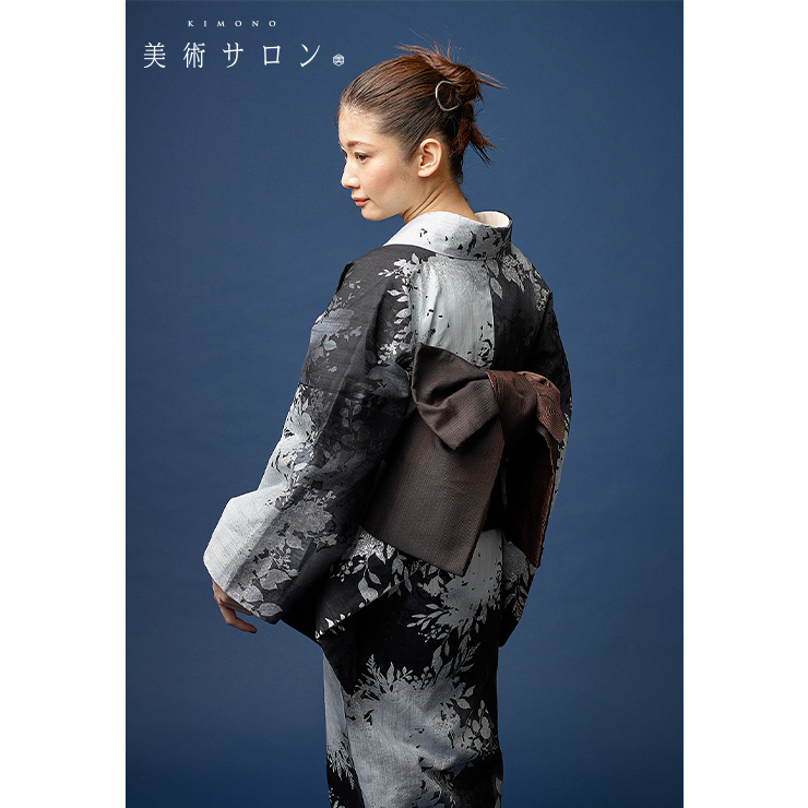 美術サロン 半幅帯 細帯 渦美 ブラウン 日本製 茶色 リバーシブル 半巾