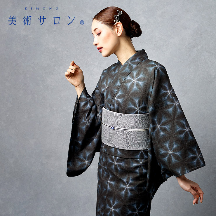 美術サロン 半巾帯 細帯 渦美 シルバーグレー 日本製 灰色 銀色