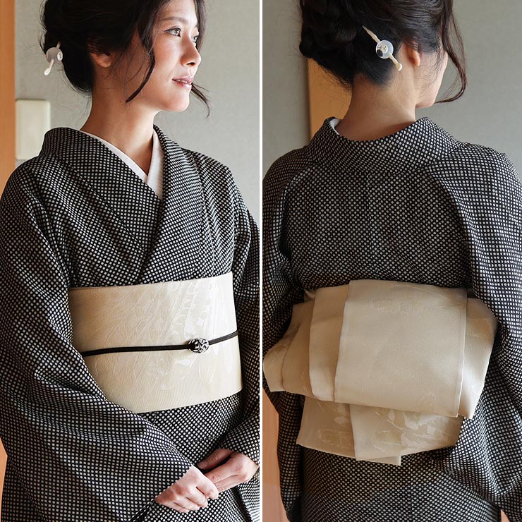 【マーガレット】ライトベージュ半幅帯 美術サロン 半巾帯 細帯 羽根 ベージュ オフホワイト 日本製 鳥