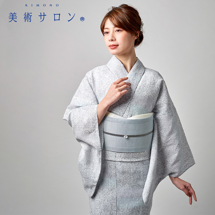 半幅帯　ブルーホワイト 美術サロン 半巾帯 細帯 麻帯 涼音 白藍 日本製 水色 ブルー 白色 半幅