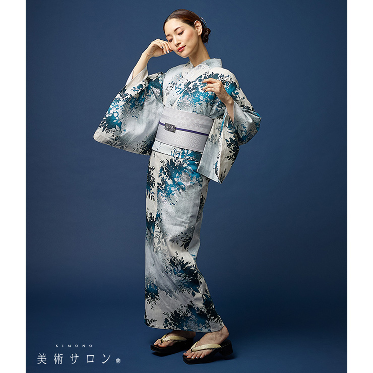 美術サロン 浴衣 重ね染 知多木綿 麻混 フォレスト オフホワイト