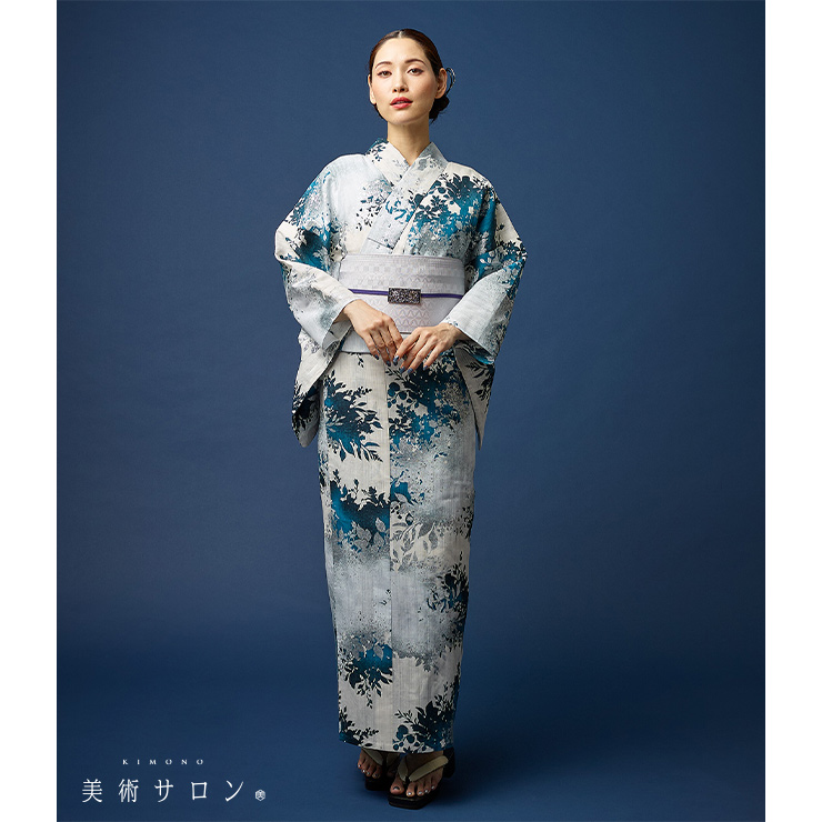 美術サロン 浴衣 重ね染 知多木綿 麻混 フォレスト オフホワイト