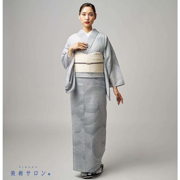 美術サロン 浴衣 細密染 渦美 ライトグレー 日本製 仕立て上がり