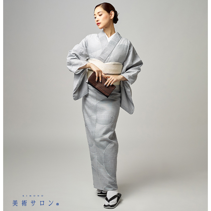 美術サロン 浴衣 細密染 渦美 ライトグレー 日本製 仕立て上がり