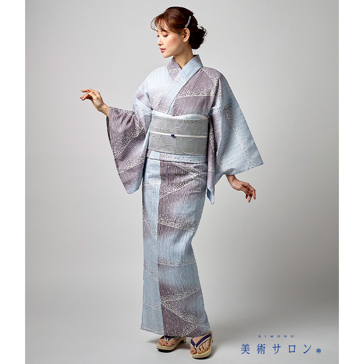 美術サロン 浴衣 重ね染 知多木綿 麻混 夏雨 ぼかし ブルー 水色