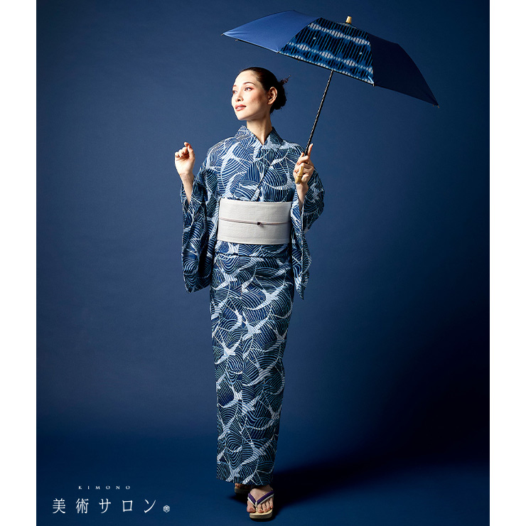【浴衣】燕模様　綿絽　ツバメ　夏着物　絽　藍染 注染　夏小紋　紺　アンティーク 美術サロン 浴衣 藍捺染 知多木綿 綿麻 ツバメ 日本製 仕立て上がり