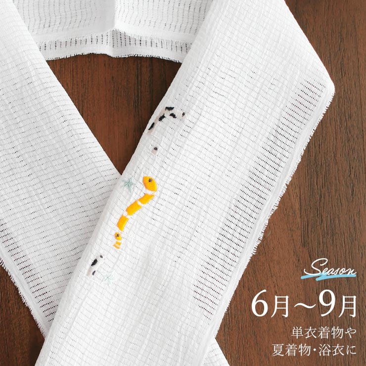 かわいいワンポイント刺繍半衿] 夏用 絽 刺繍 半衿 ちんあなご 本麻 手