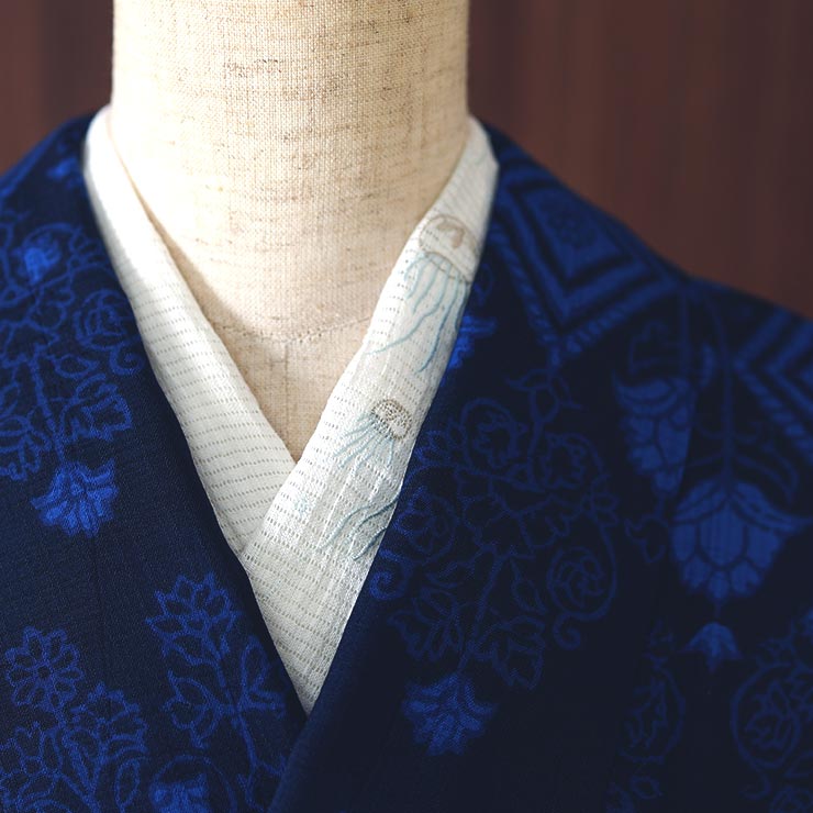 【単衣夏着物】江戸小紋 手刺繍 モノトーン付下げ小紋 江戸小紋 袷 洗える 小紋 袷着物 街着屋 雪輪 銀灰色 M L サイズ