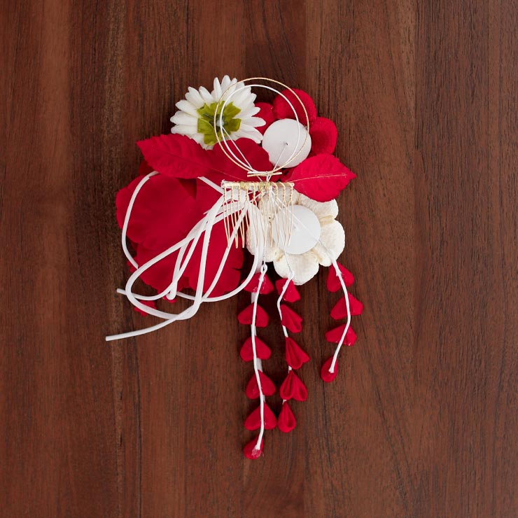 髪飾り 振袖髪飾り かんざし 花しおり つまみ細工 バラ梅小菊下がり