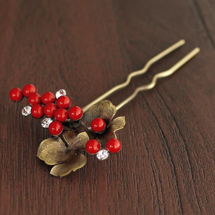 髪飾り 簪 かんざし ぶどう レッド＆ブロンズ(2421-1/9476-1/8432-2
