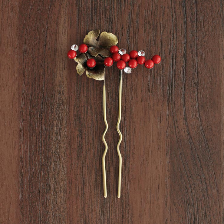 髪飾り 簪 かんざし ぶどう レッド＆ブロンズ(2421-1/9476-1/8432-2