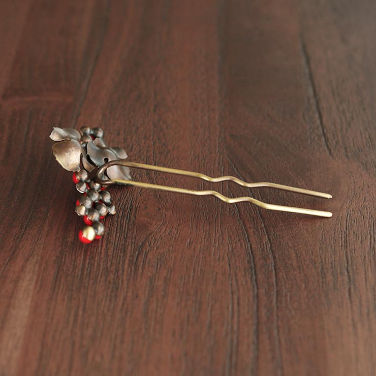 髪飾り 簪 かんざし ぶどう レッド＆ブロンズ(2421-1/9476-1/8432-2