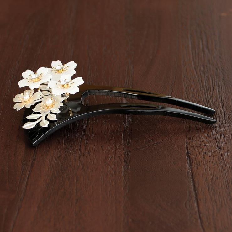 街着屋限定] 髪飾り 簪 かんざし バチ型 黒台 桜花 シロ ピンク 花