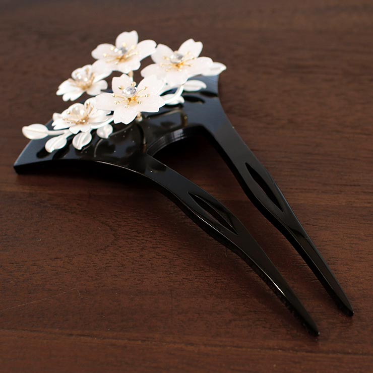 街着屋限定] 髪飾り 簪 かんざし バチ型 黒台 桜花 シロ ピンク 花