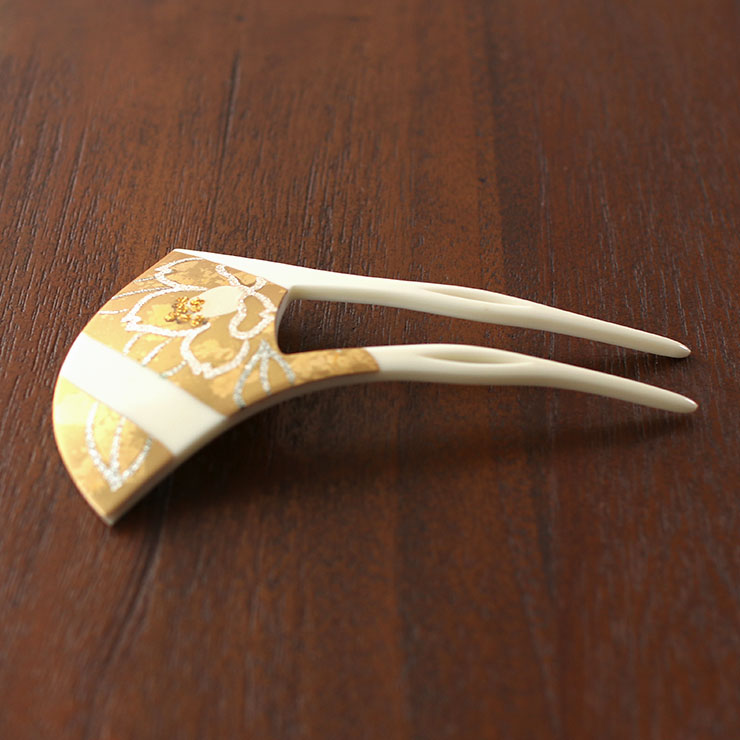 作家物　金彩蒔絵　かんざし　雅　レディースヘアアクセサリー 本漆塗り京蒔絵本金粉使用かんざし 楓（かえで）台 波型 波絵