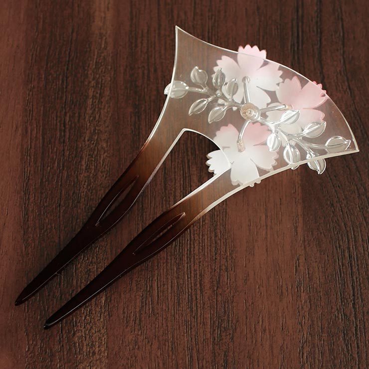 街着屋限定] 髪飾り 簪 かんざし バチ型 透明台 撫子 (シロ/ピンク) 花