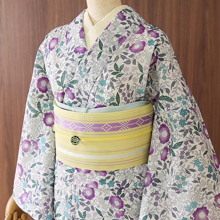 涼しい夏帯] 本場筑前「博多織」紗 夏帯 献上柄 華皿 (黄色) 日本製