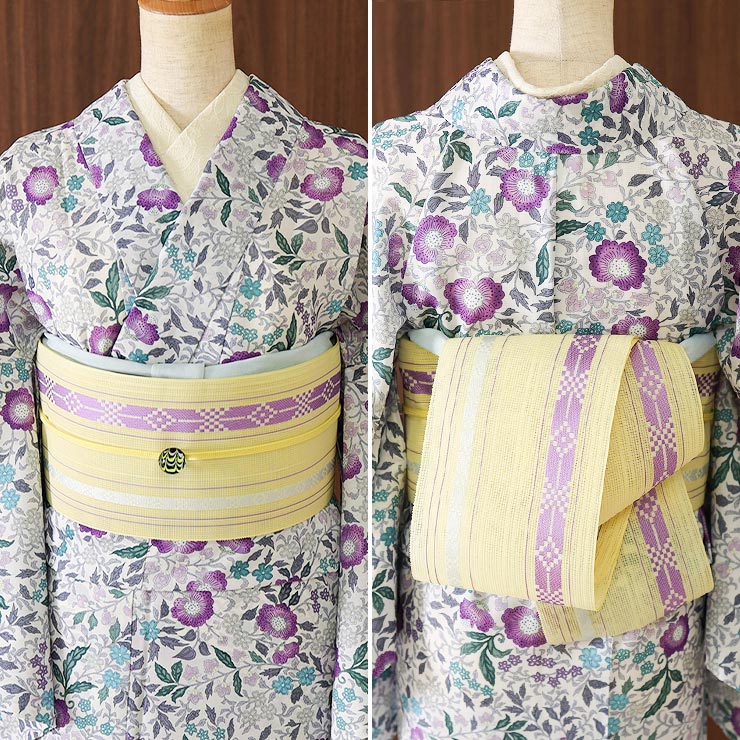 涼しい夏帯] 本場筑前「博多織」紗 夏帯 献上柄 華皿 (黄色) 日本製
