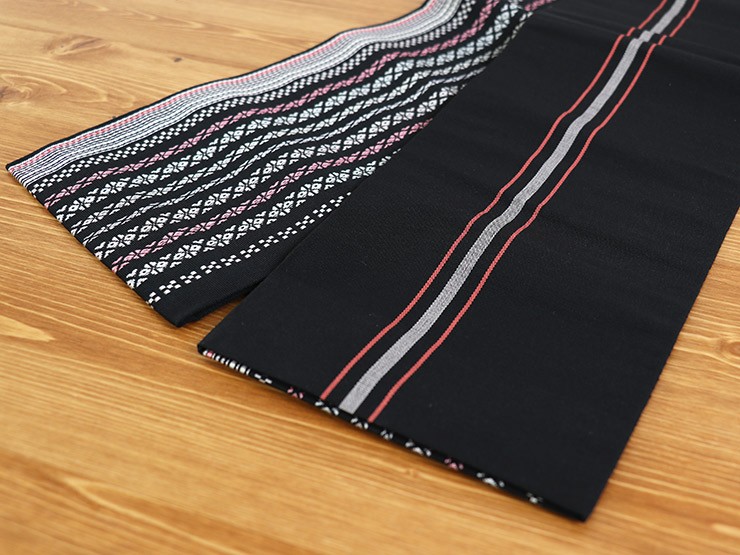 新入荷 本場筑前「博多織」小袋帯 - 多色献上（黒） 半幅帯 ブラック
