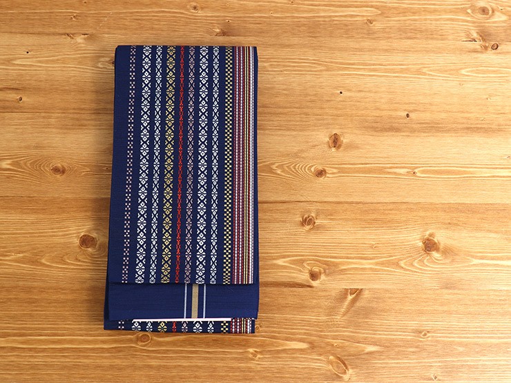 新入荷 本場筑前「博多織」小袋帯 - 多色献上（紺） 半幅帯 ネイビー
