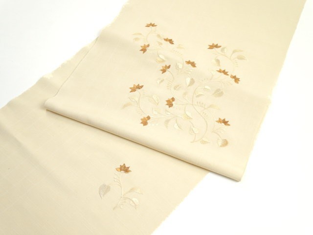 正絹・茨城県無形文化財結城紬「召しませ花」刺繍帯シリーズ Nui