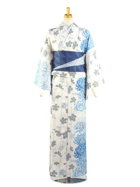撫松庵 浴衣 レディース セオアルファ 洗える ぼかし乱菊 オフ白