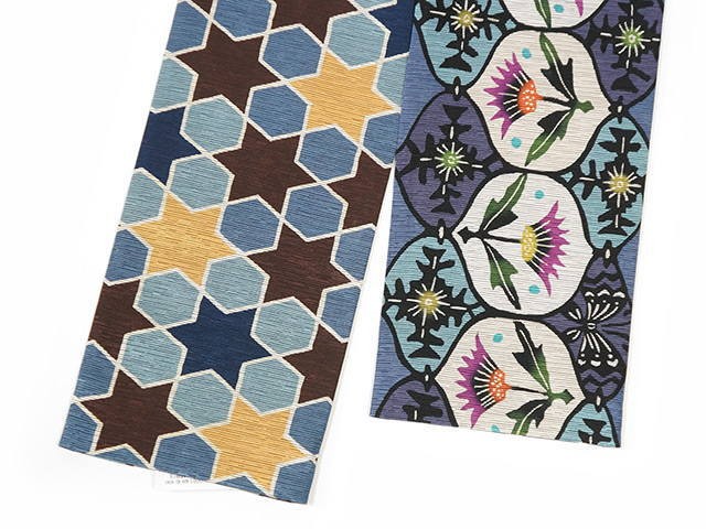 召しませ花」 細帯 半巾帯 紬風・あざみ（青紫） 単品 両面OK
