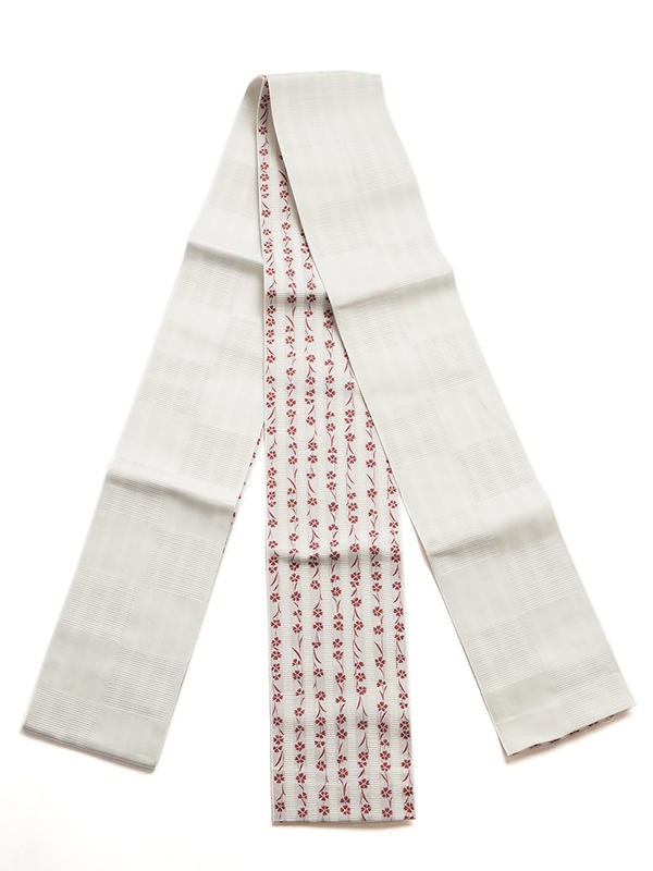 撫松庵 美品 半幅帯 ホワイト系 リバーシブル 撫松庵 半巾帯 細帯 白 市松 リバーシブル 両面 浴衣 着物 飾り
