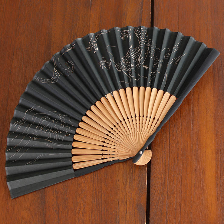 男の扇子 単品】 透かし（波に龍 3151） 染骨 切絵 龍ドラゴン 波 和紙