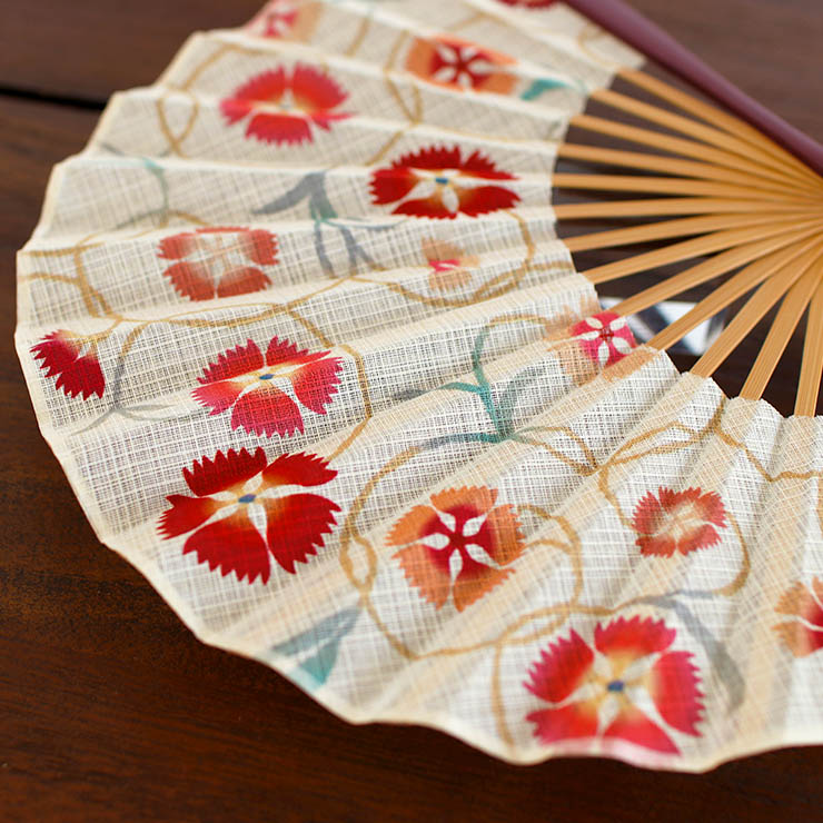 扇袋セット] 扇子 染骨 陽まり（赤 1024s） 化粧箱 シェル型 撫子