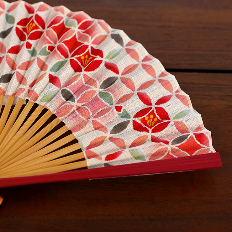 扇袋セット] 扇子 染骨 彩MON（七宝椿 1093s） 化粧箱 花柄